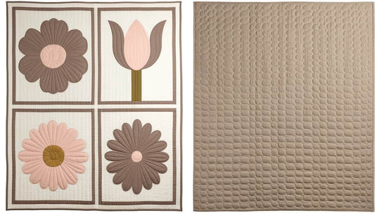 Bloom Panels Pebble Stitch Quilt - Floral Applique Reversible Bedcover