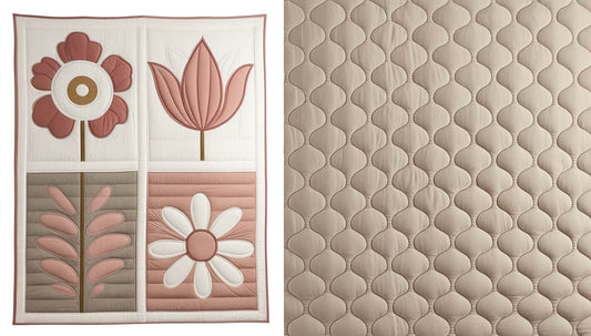 Bloom Panels Ogee Stitch Quilt - Floral Applique Reversible Bedcover