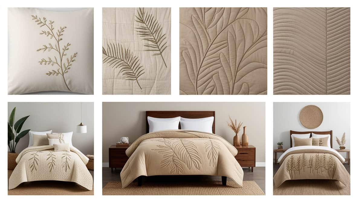 Linear Luxe Fog Flora Comforter Set - Botanical Embroidered Bedding