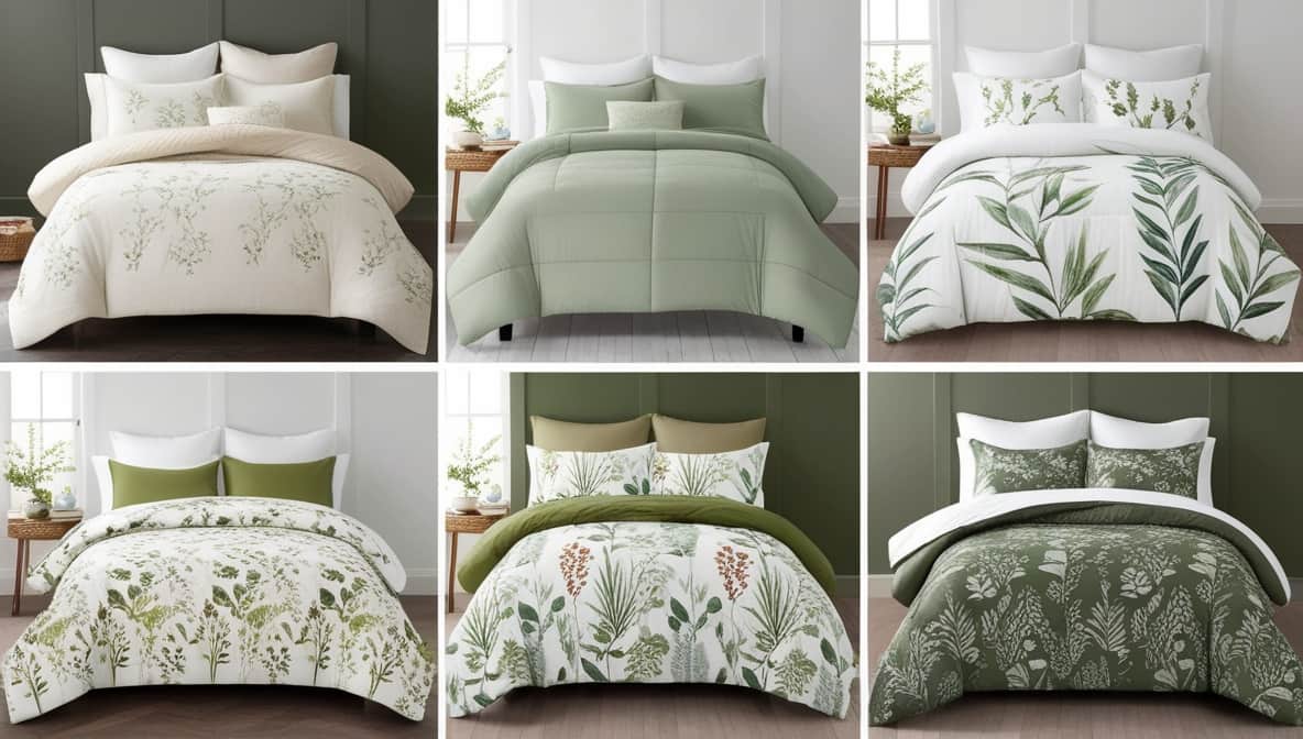 Garden Greens Comforter Set - Botanical Print Reversible Bedding