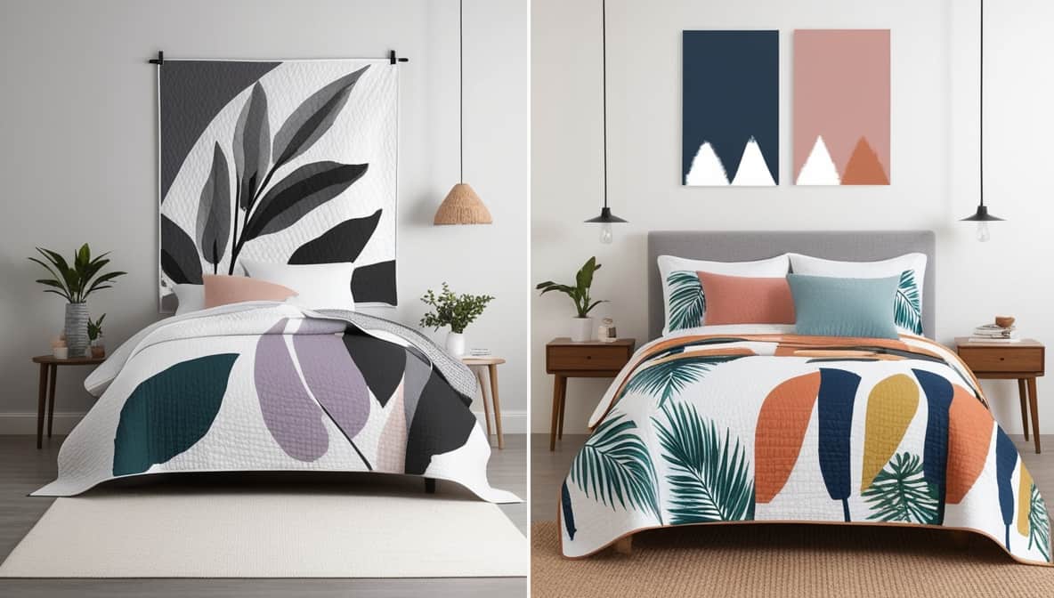 Urban Jungle Quilt - Bold Abstract Leaf Print Reversible Bedcover