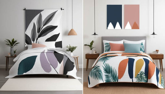 Urban Jungle Quilt - Bold Abstract Leaf Print Reversible Bedcover