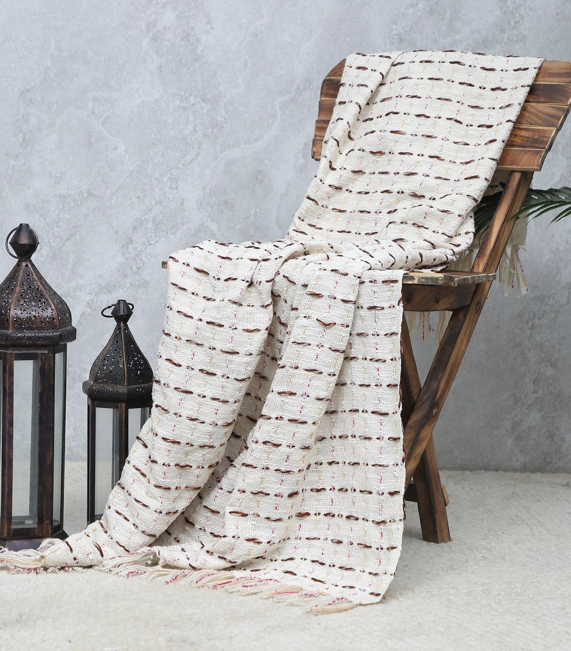 Handwoven PET Yarn Throw Ivory Multi Dash Weave