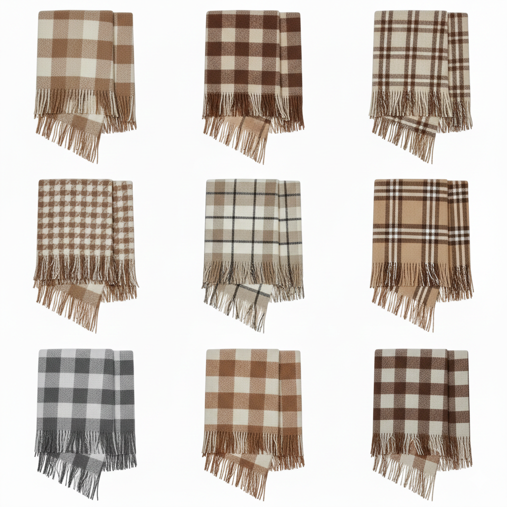 Acrylic Tartan Check Throw Camel Brown Red