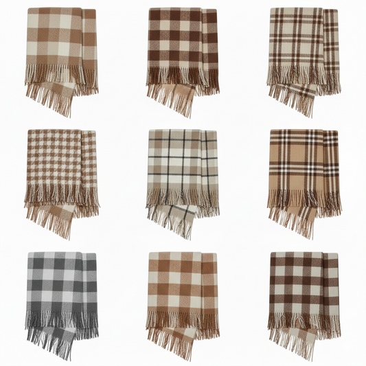 Acrylic Tartan Check Throw Camel Brown Red