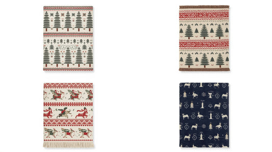 Nordic Christmas Woven Throw Ivory Green Pine Tree