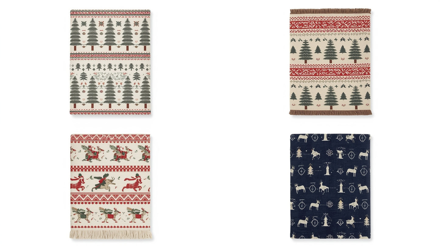 Nordic Christmas Woven Throw Navy Blue Animal Motif