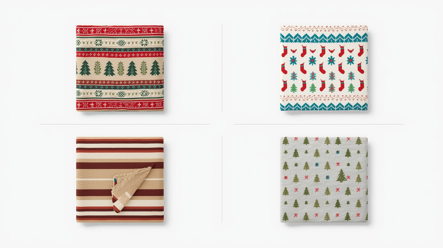 Christmas Fleece Throw Grey Green Pine Tree Scatter