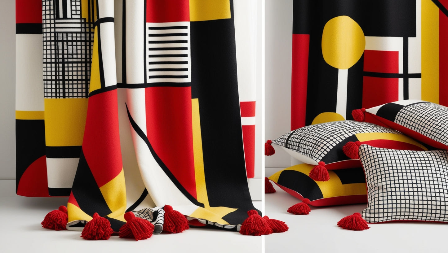 Mondrian Art Throw Black Red Yellow White Tassel