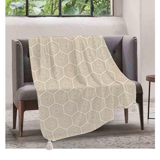 Rose Gold Foil Print Throw Ivory Medallion Tassel