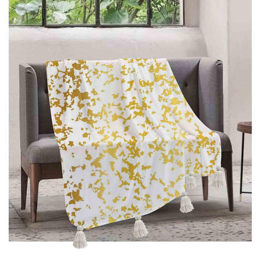 Gold Foil Print Throw White Abstract Splatter Tassel