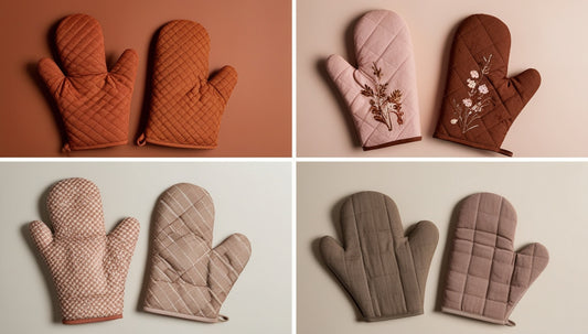 Earthy Tones Quilted Oven Mitt Set - Floral Embroidered Kitchen Gloves