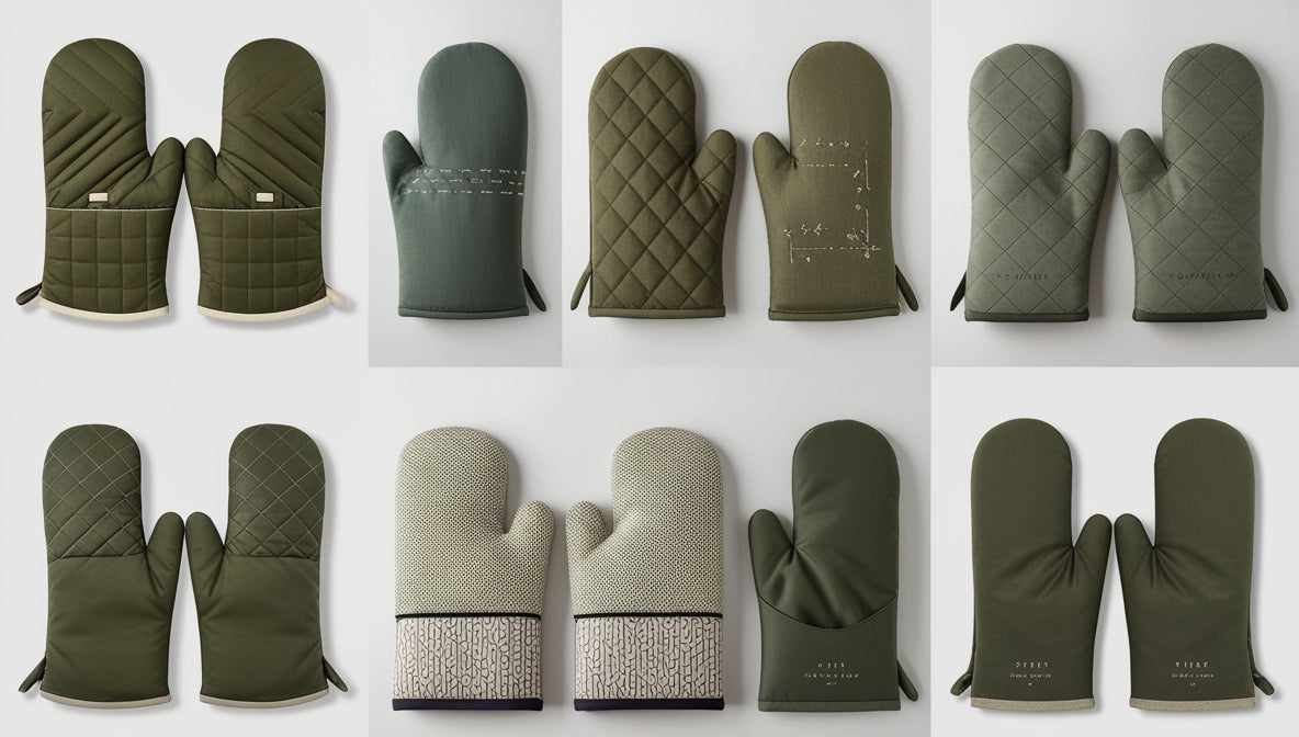Olive Green Quilted Oven Mitt Set - Solid & Textured Kitchen Gloves