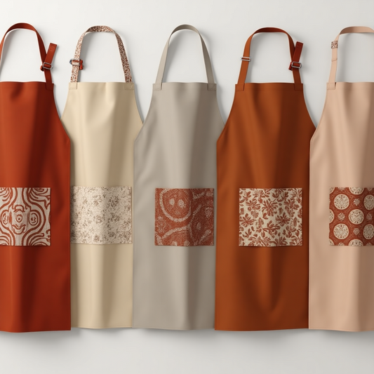 Terracotta Block Print Pocket Apron - Solid Kitchen Apron Collection