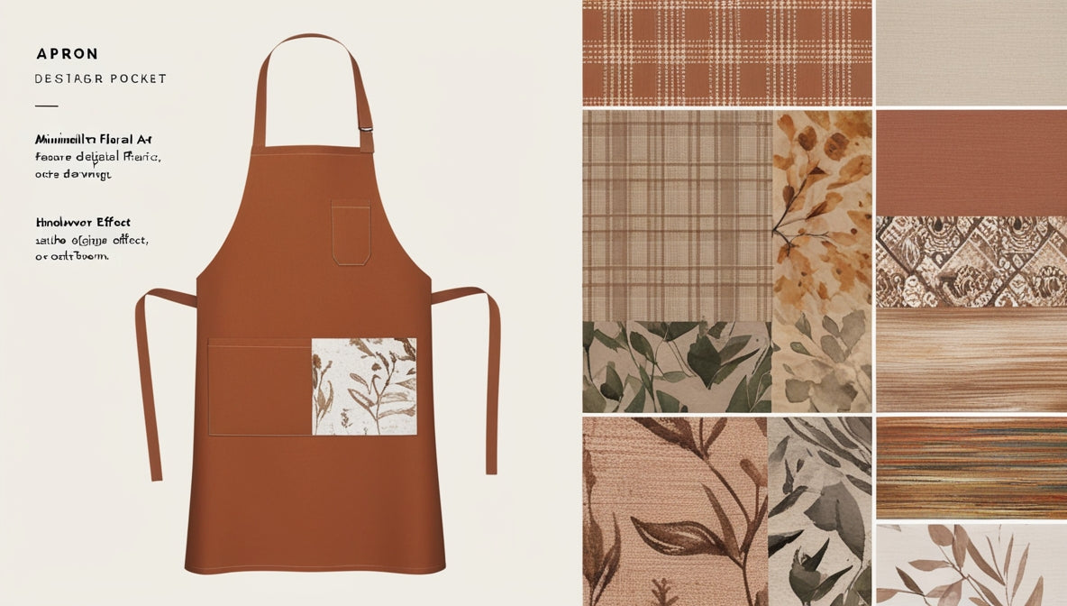 Terracotta Solid Apron - Botanical Print Pocket with Fabric Swatch Detail