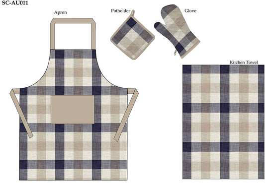 SC-AU011 Buffalo Check Kitchen Set - Apron, Pot Holder, Oven Glove & Kitchen Towel