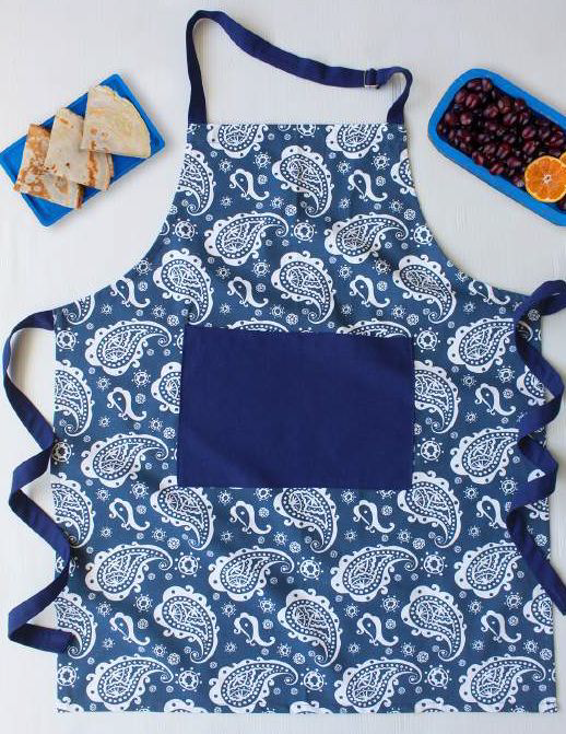 Blue Paisley Apron - Bold Print Cotton Kitchen Apron