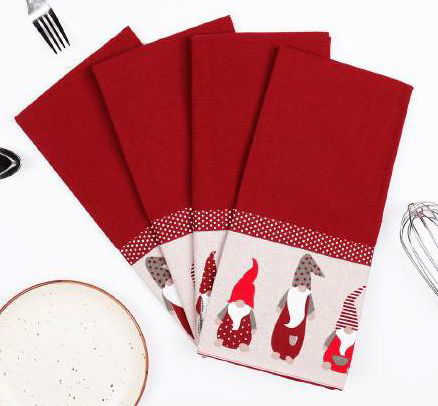 Christmas Gnome Kitchen Towel - Festive Cotton Tea Towel with Gnome Print