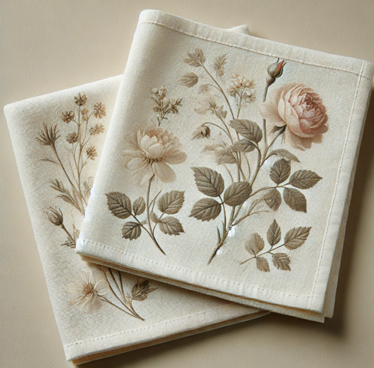 Vintage Floral Embroidered Kitchen Towel - Botanical Rose Cotton Napkin