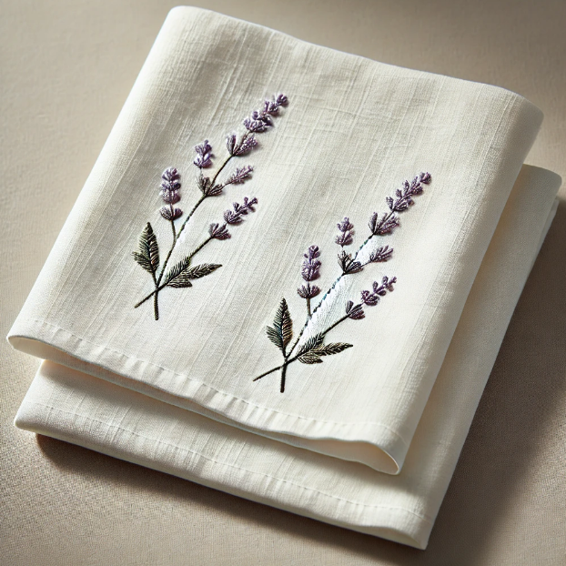 Lavender Embroidered Kitchen Towel - Botanical Herb Cotton Tea Towel