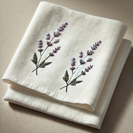 Lavender Embroidered Kitchen Towel - Botanical Herb Cotton Tea Towel
