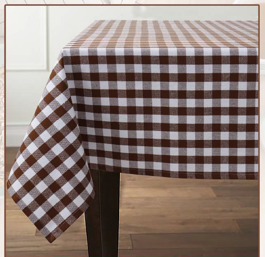 Brown White Buffalo Check Tablecloth – Classic Farmhouse Gingham | Cotton Dining Table Cover