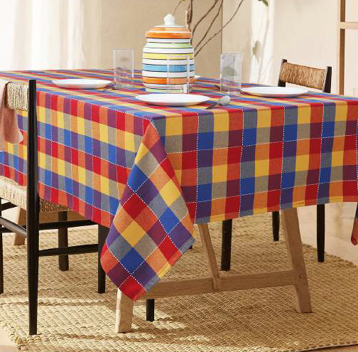 Multicolour Plaid Tablecloth – Bold Tartan Check Red Blue Yellow | Festive Dining Table Cover