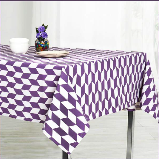 Purple White 3D Geometric Cube Tablecloth – Chevron Optical Illusion | Modern Dining Table Cover