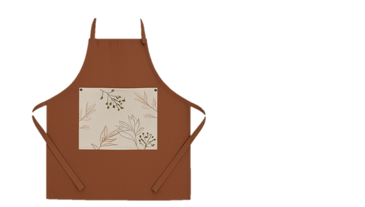 Terracotta Bib Apron with Botanical Embroidered Pocket Panel – Adjustable Kitchen Apron