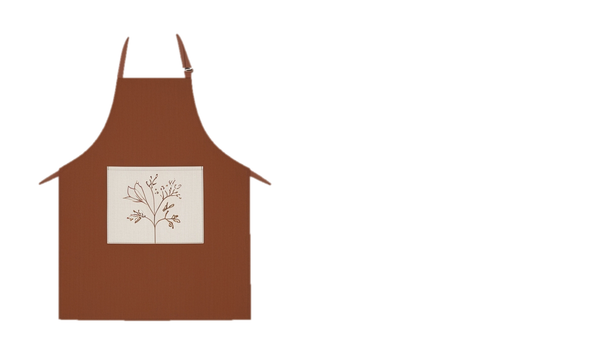 Terracotta Kitchen Apron with Single Botanical Embroidery Pocket – Adjustable Bib Apron