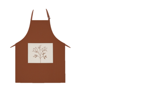 Terracotta Kitchen Apron with Single Botanical Embroidery Pocket – Adjustable Bib Apron