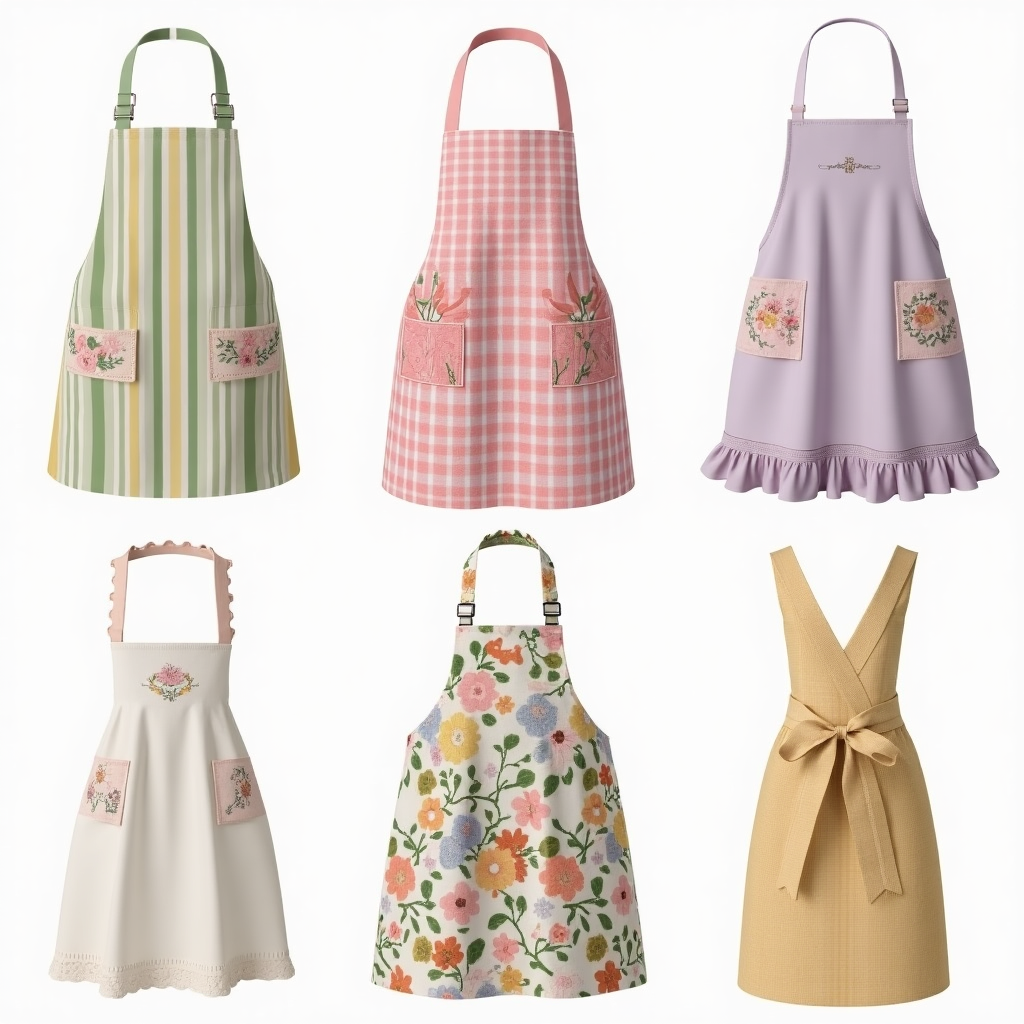 Spring Kitchen Apron Collection – 6 Styles: Stripe Gingham Ruffle Floral | Women's Cooking Aprons
