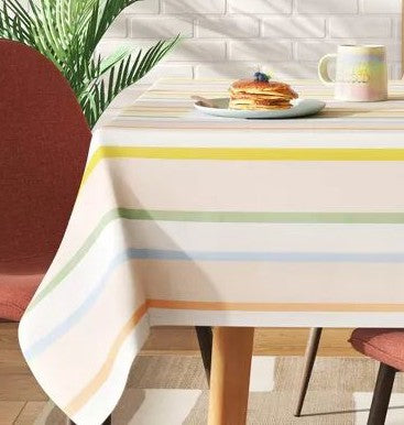 Pastel Multicolour Stripe Tablecloth – Yellow Green Blue Orange Ivory | Casual Dining Table Cover