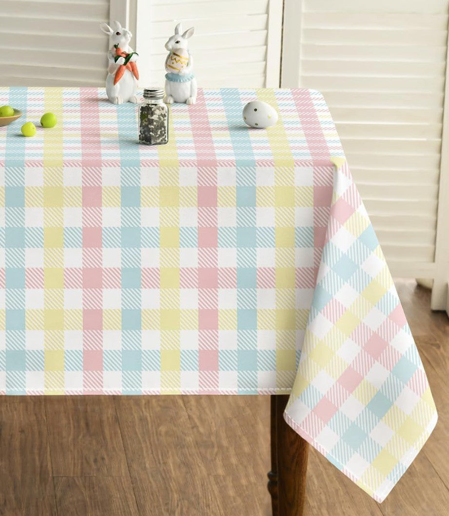 Pastel Tartan Easter Plaid Tablecloth – Pink Blue Yellow Check | Spring Seasonal Dining Cover