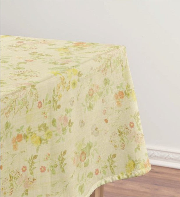 Vintage Cottage Floral Garden Tablecloth – Soft Multi-floral on Cream | Romantic Dining Cover
