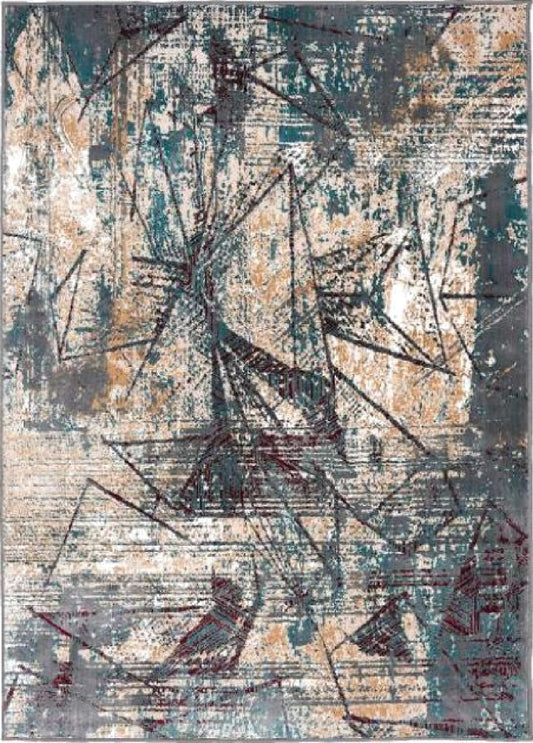 Abstract Teal Gold Modern Area Rug â€“ Distressed Boho Design