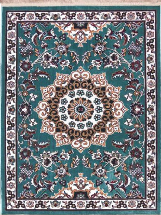 Persian Medallion Traditional Area Rug â€“ Teal Ivory