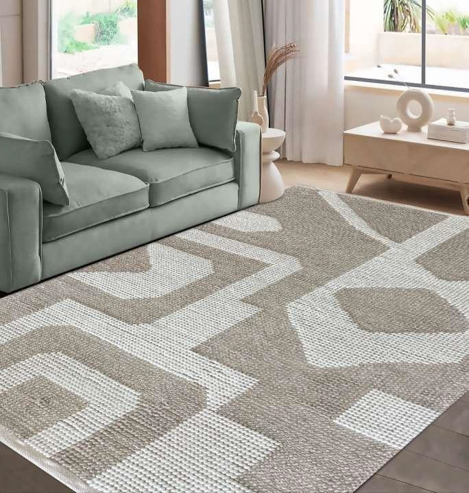 Geometric Boho Flatweave Area Rug â€“ Beige Ivory