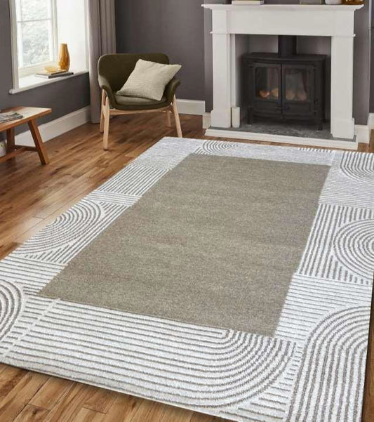 Modern Border Arc Area Rug â€“ Grey Ivory