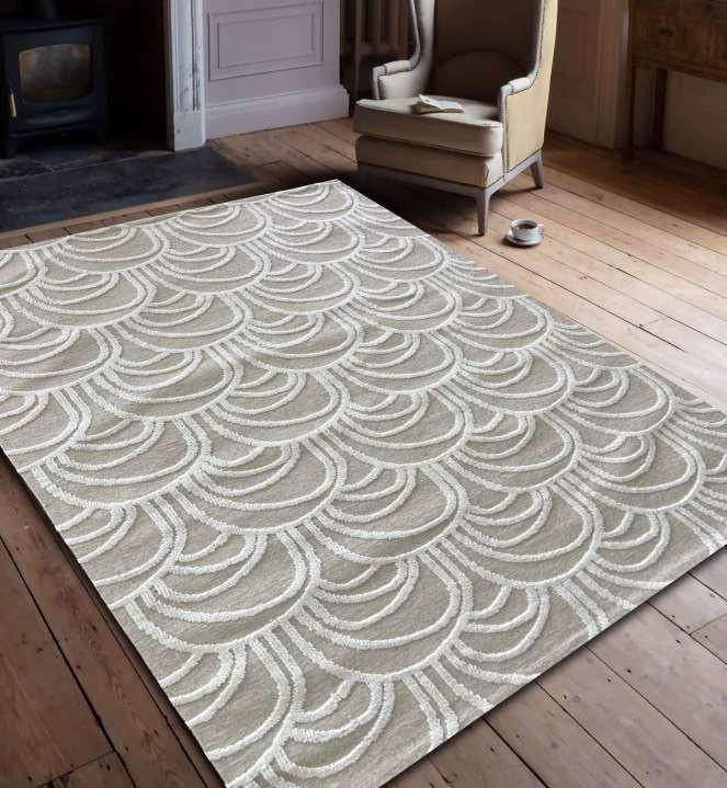 Scallop Fan Wave Hand-Tufted Wool Area Rug â€“ Beige Ivory