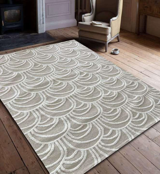 Scallop Fan Wave Hand-Tufted Wool Area Rug â€“ Beige Ivory