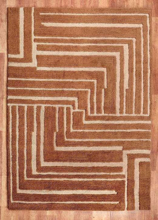 Geometric Maze Hand-Tufted Wool Area Rug â€“ Rust Terracotta
