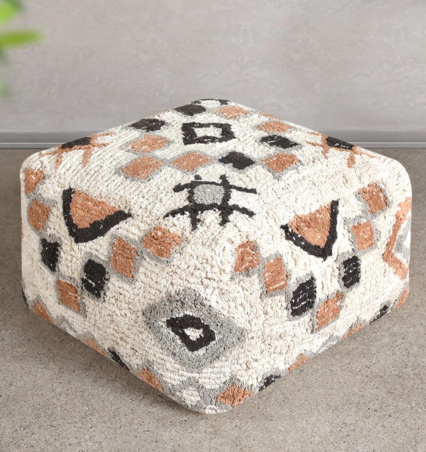 Tribal Boho Tufted Square Pouf Ottoman â€“ Multicolor