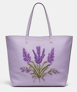 Lavender Purple PU Leather Tote Bag â€“ Lavender Floral Embroidery