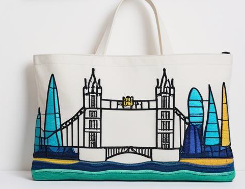 London Tower Bridge Embroidered Canvas Tote Bag