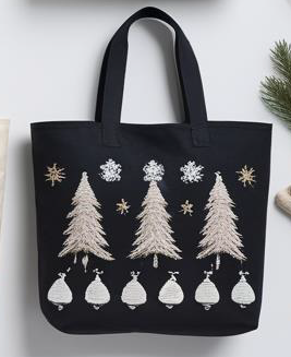 Christmas Tree Snowflake Embroidered Tote Bag â€“ Black Canvas