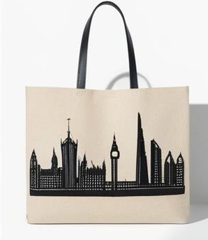 London Skyline Silhouette Canvas Tote Bag â€“ Ivory Black