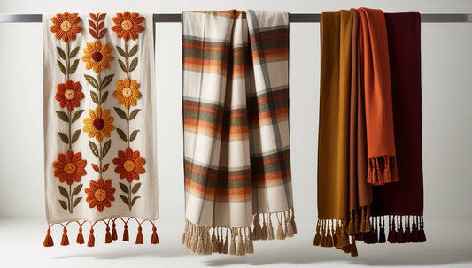 Harvest Plaid Throw Ivory Orange Brown