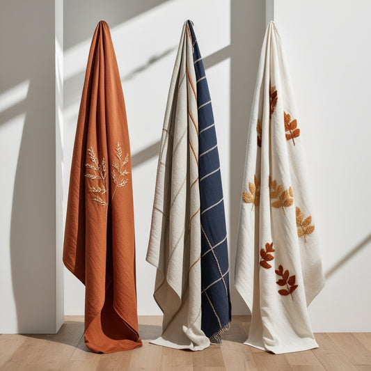 Linen Look Harvest Throw Rust Botanical Embroidery