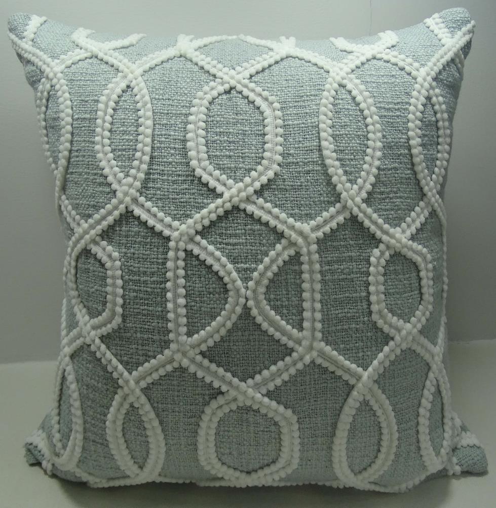 White Pompom Embroidered Pillow Cover